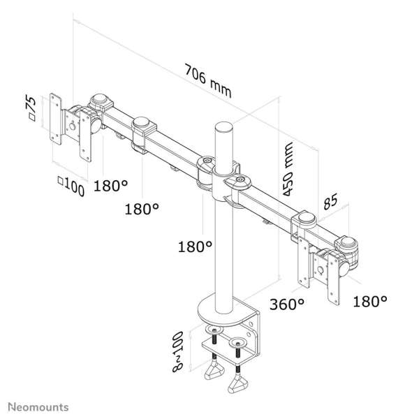 Neomounts FPMA-D960D Full Motion Dual desk monitor arm 10"-27" Black
