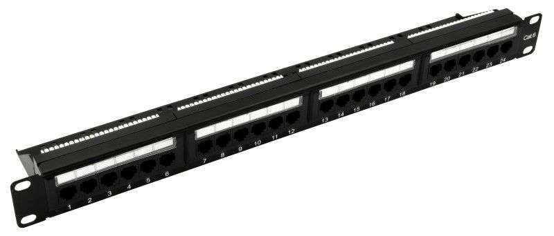 Nestron 19" patch panel; 24 port; Cat6; árnyékolatlan; tehermentesítővel; dual IDC (Krone/110)