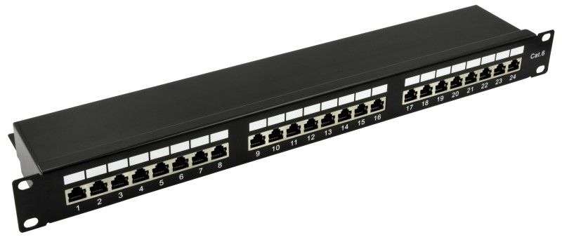 Nestron 19" patch panel; 24 port; Cat6; árnyékolt; tehermentesítővel; dual IDC (Krone/110)