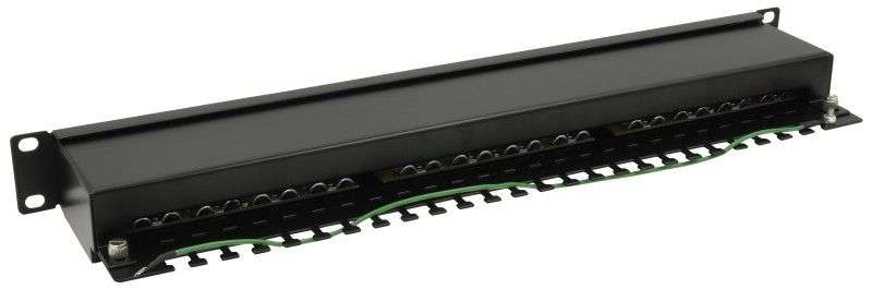 Nestron 19" patch panel; 24 port; Cat6; árnyékolt; tehermentesítővel; dual IDC (Krone/110)