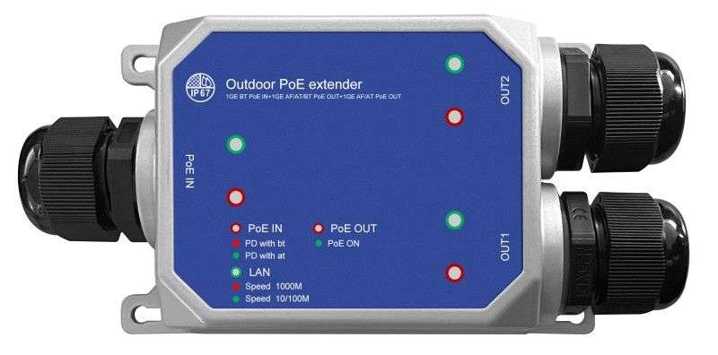 Nestron 2 portos gigabit ethernet PoE extender; 90 W; max. 250 méter; túlfeszültség védelem; IP67; IK10