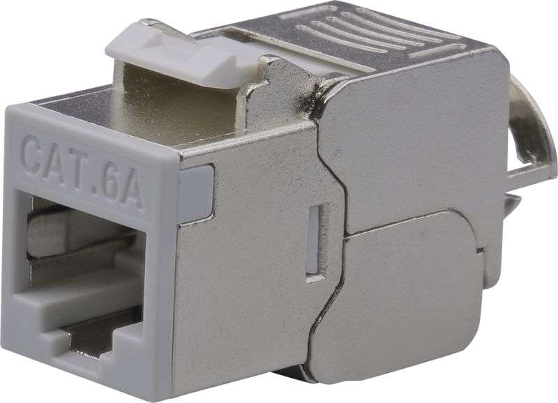 Nestron Keystone STP csatlakozó; Cat6A; 180°; szerszám nélkül szerelhető; szürke