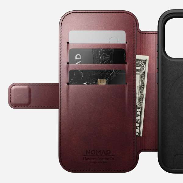 Nomad Modern Leather Folio (Horween) for iPhone 17 Pro Burgundy