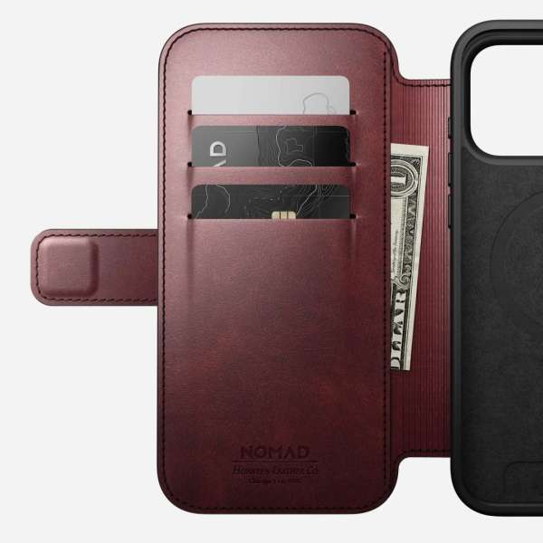 Nomad Modern Leather Folio (Horween) for iPhone 17 Pro Max Burgundy