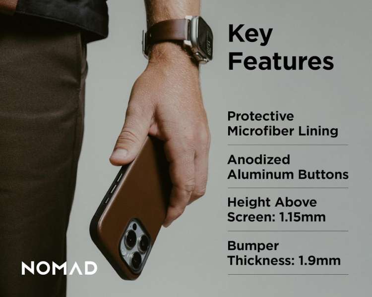 Nomad Modern Leather Horween iPhone 16 Pro Max case Rustic Brown