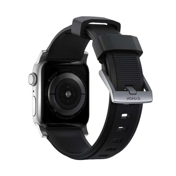 Nomad Rugged Strap with Connectoor Silver for Apple Watch 42/44/45/49mm Black