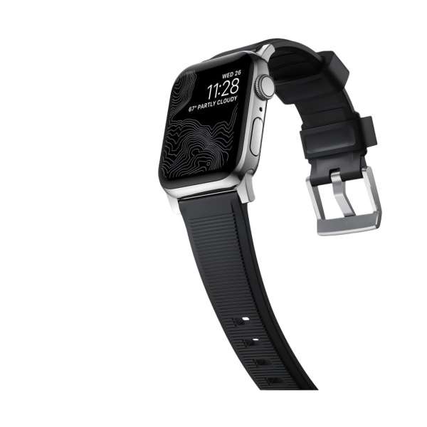 Nomad Rugged Strap with Connectoor Silver for Apple Watch 42/44/45/49mm Black