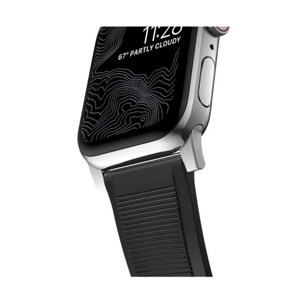 Nomad Rugged Strap with Connectoor Silver for Apple Watch 42/44/45/49mm Black
