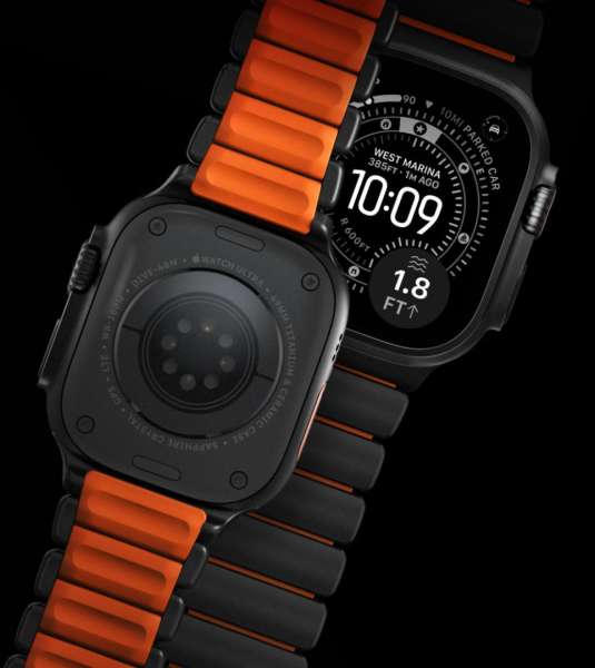 Nomad Stratos Band FKM for AW 45/46/49mm Titanium Ultra Orange Black