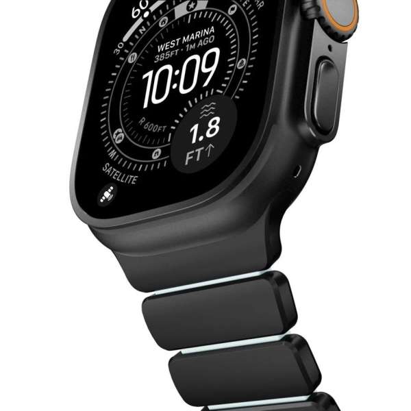 Nomad Stratos Band for FKM AW 45/46/49mm Black Titanium Icy Blue Glow