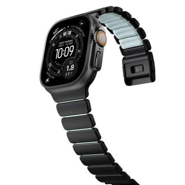 Nomad Stratos Band for FKM AW 45/46/49mm Black Titanium Icy Blue Glow