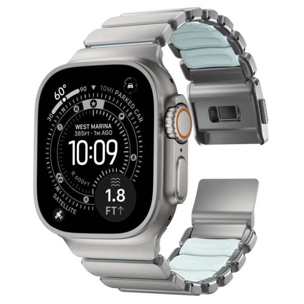 Nomad Stratos Band for FKM AW 45/46/49mm Natural Titanium Icy Blue Glow