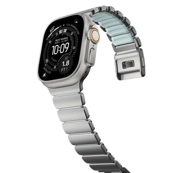 Nomad Stratos Band for FKM AW 45/46/49mm Natural Titanium Icy Blue Glow