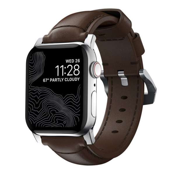 Nomad Traditional Band Apple Watch Ultra 2/1 (49mm) 9/8/7 (45mm)/6/SE/5/4 (44mm)/3/2/1 (42mm) Silver/Brown