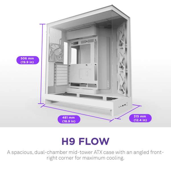 NZXT H9 Flow (2025) Tempered Glass White