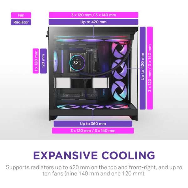 NZXT H9 Flow RGB (2025) Tempered Glass Black
