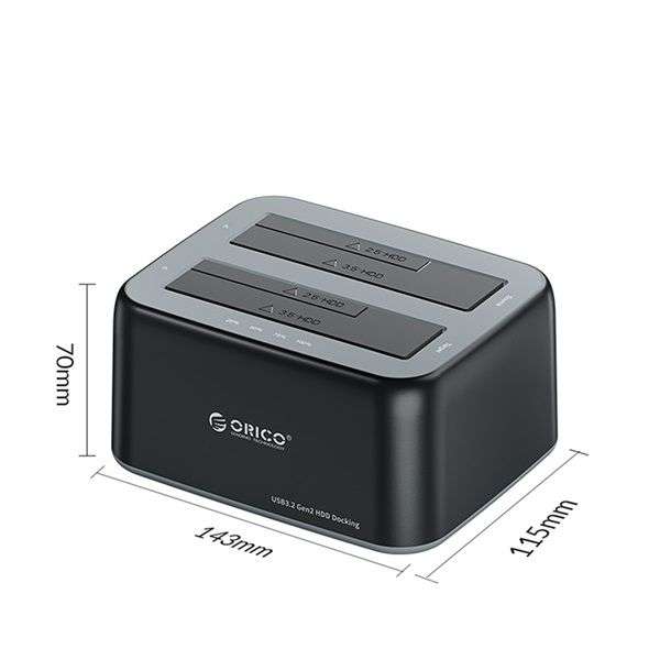 Orico 6829C3-C 2,5"/3,5" SATA HDD/SSD Dual-bay Dock with Offline Clone Function Black