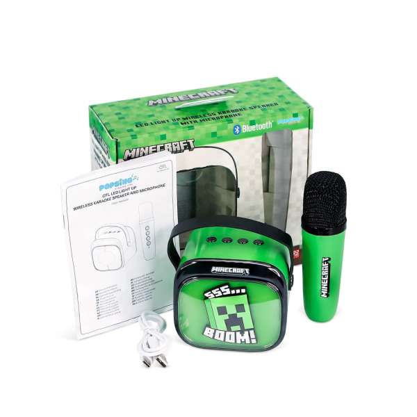 OTL Technologies Minecraft PopSing LED Light-Up Bluetooth Karaoke Speaker & Microphone Green