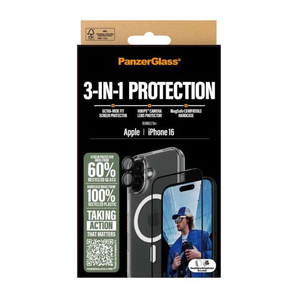 PanzerGlass 3-in-1 Protection Bundle for iPhone 16