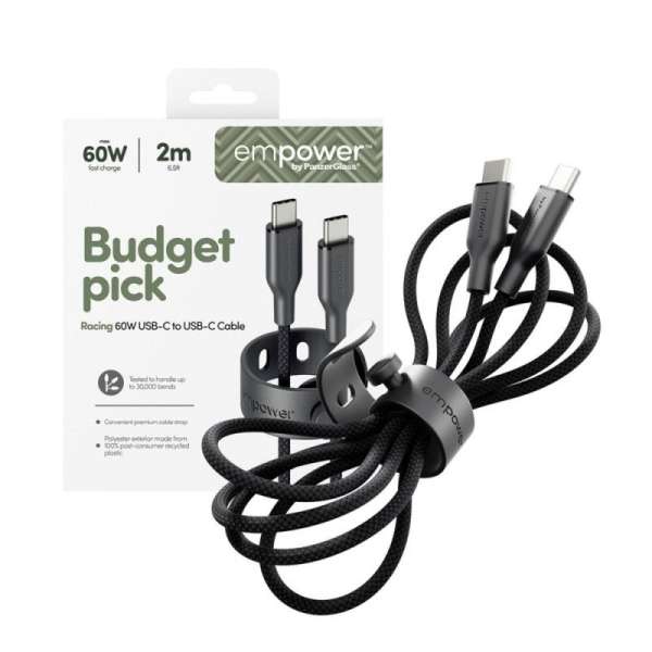 PanzerGlass 60W USB-C to USB-C USB 2.0 cable 2m Black