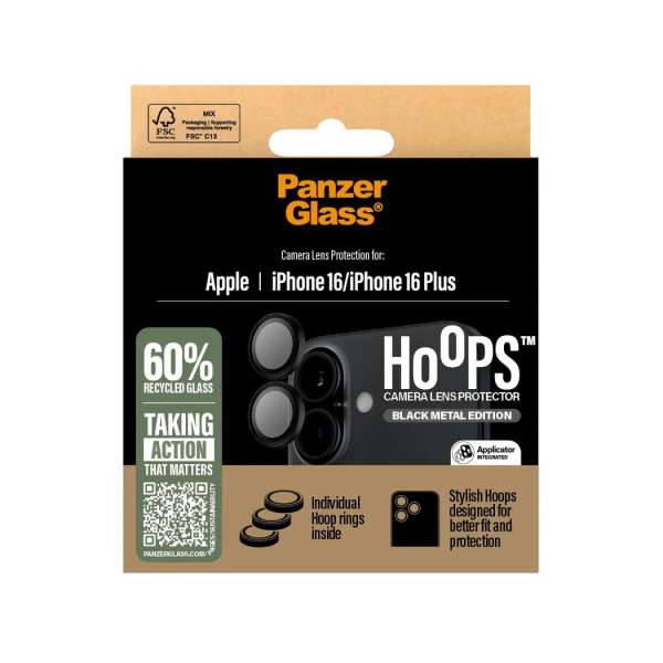 PanzerGlass Hoops Black Camera Lens Protector for iPhone 16 16 Plus
