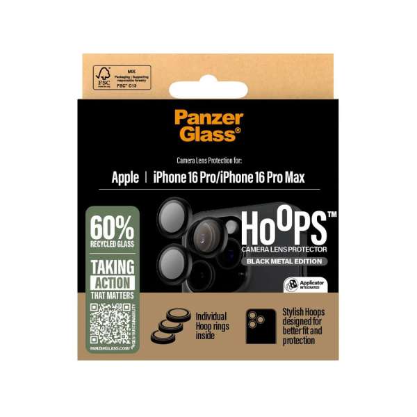 PanzerGlass Hoops Black Camera Lens Protector for iPhone 16 Pro/ Pro Max