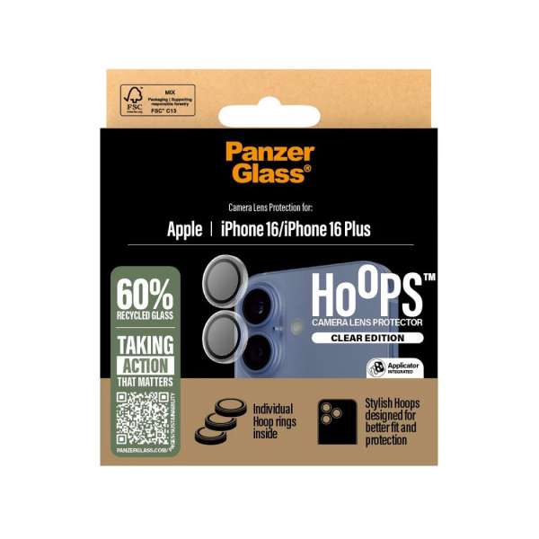 PanzerGlass Hoops Transparent Lens Protector for iPhone 16/16 Plus