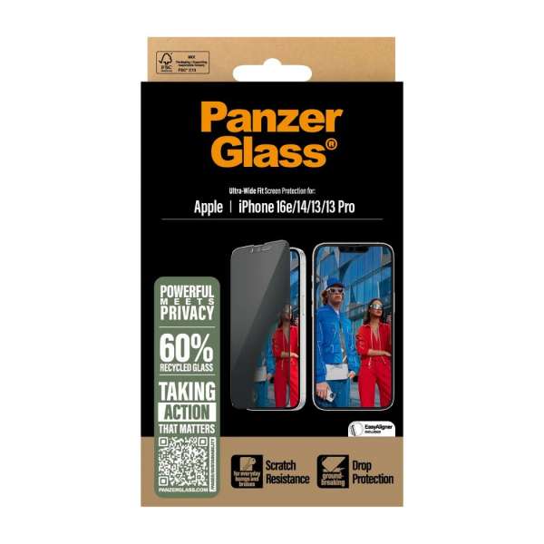 PanzerGlass Privacy Screen Protector for iPhone 16e 14 13 13 Pro
