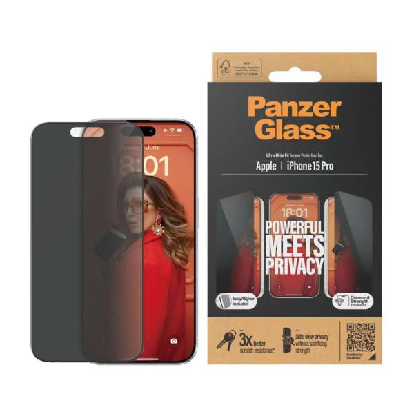 PanzerGlass Privacy Screen Protector iPhone 15 Pro