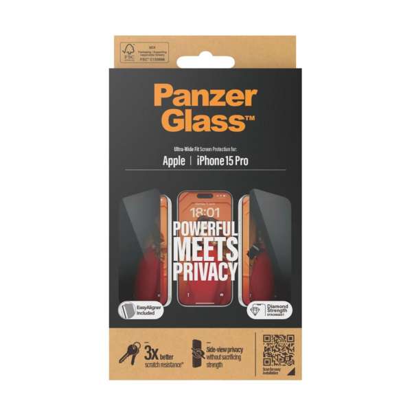 PanzerGlass Privacy Screen Protector iPhone 15 Pro