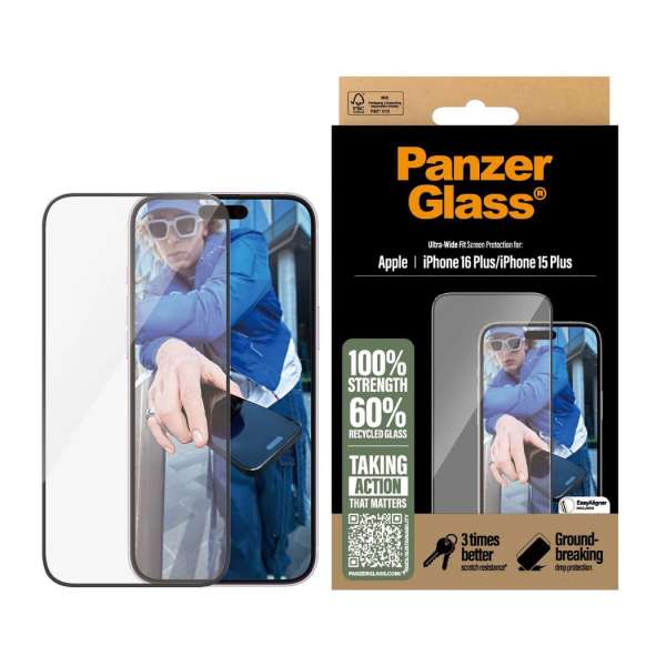 PanzerGlass Screen Protector for iPhone 16 Plus 15 Plus UWF