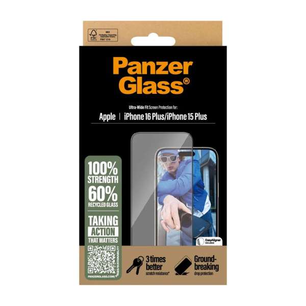 PanzerGlass Screen Protector for iPhone 16 Plus 15 Plus UWF