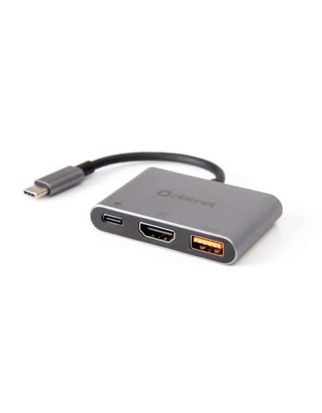 Platinet USB-C 3.2 Gen2 10GB/S Media Hub 3in1 HDMI 4K USB-A 3.2 USB-C PD 100W Aluminium