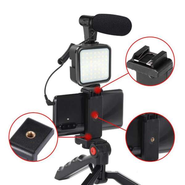 Platinet Vlog 4in1 Microphone/Light/Phone Holder/Tripod Black