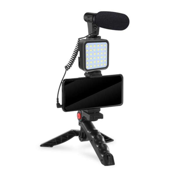 Platinet Vlog 4in1 Microphone/Light/Phone Holder/Tripod Black