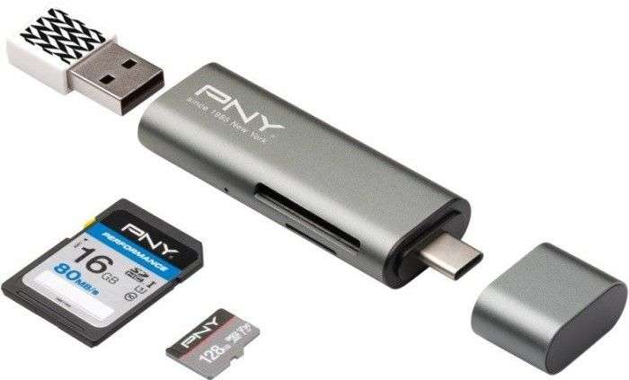 PNY Type-C Card Reader / USB Adapter Silver