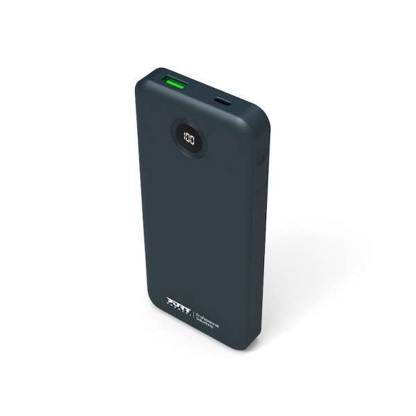 Port Designs 10000mAh Powerbank with Built-in USB-C Cables LCD Display Black