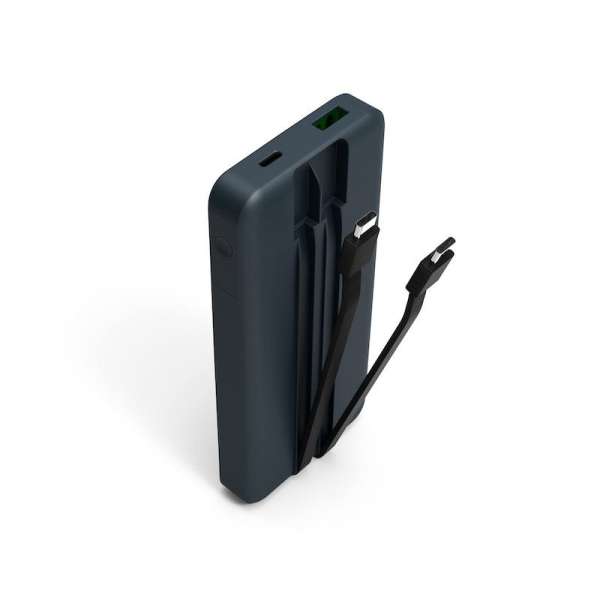 Port Designs 10000mAh Powerbank with Built-in USB-C Cables LCD Display Black