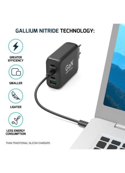 Port Designs 120W GaN Charger USB-C & USB-A Power Delivery and Quick Charge Black