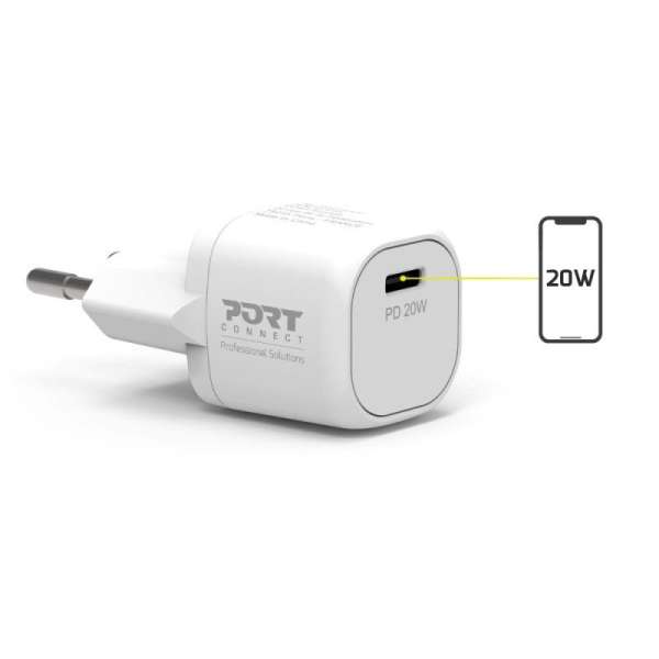 Port Designs 20W USB-C Pocket Wall Charger White