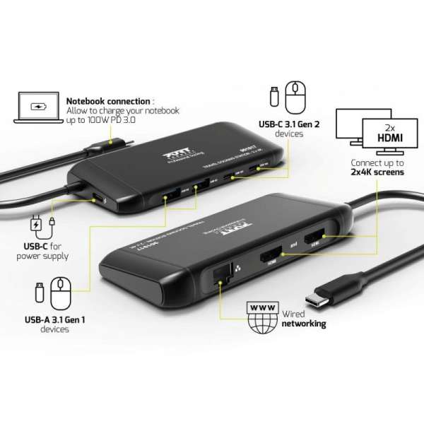 Port Designs 7in1 Mobile Docking Station 2x4K USB-C 100W Black