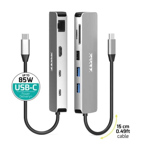 Port Designs 9-in-1 USB-C 1× 4K Docking Station Aluminium Design 85W PD Silver