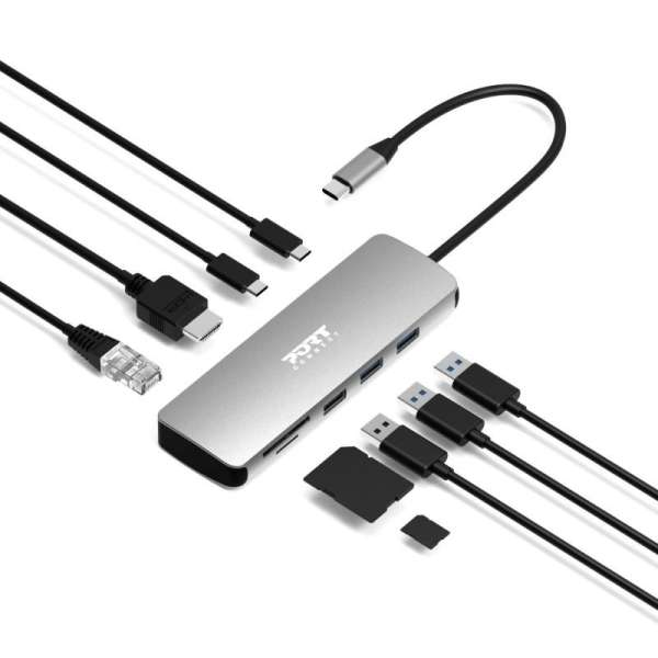 Port Designs 9-in-1 USB-C 1× 4K Docking Station Aluminium Design 85W PD Silver