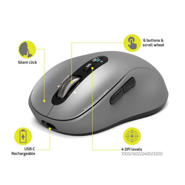 Port Designs Expert & Mac Wireless Bluetooth Rechargeable Mouse Grey