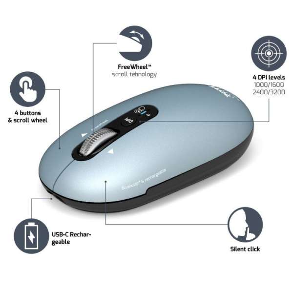 Port Designs Pure MAC Wireless Bluetooth Mouse Pastel Blue