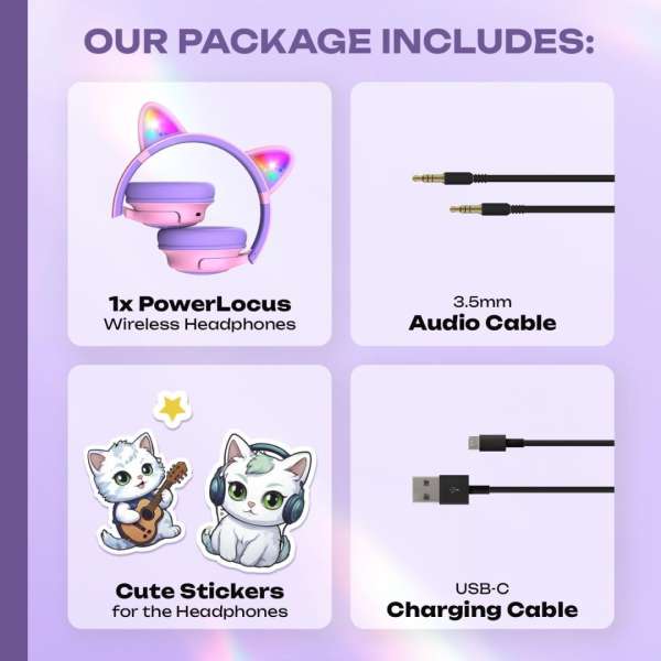 PowerLocus Bobo Ears Kids Bluetooth Headset Purple/Pink