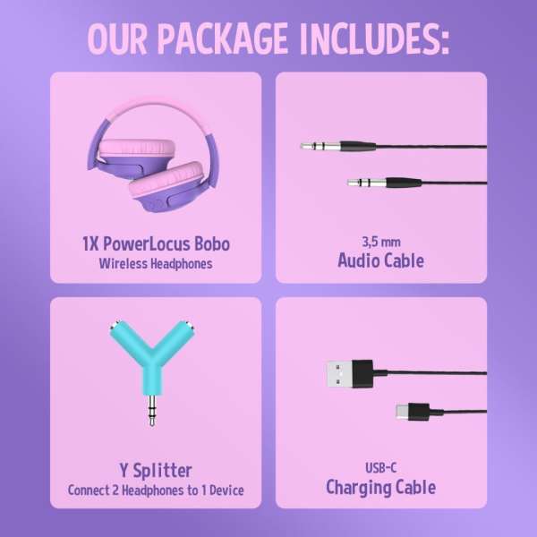 PowerLocus Bobo Kids Bluetooth Headset Purple/Pink