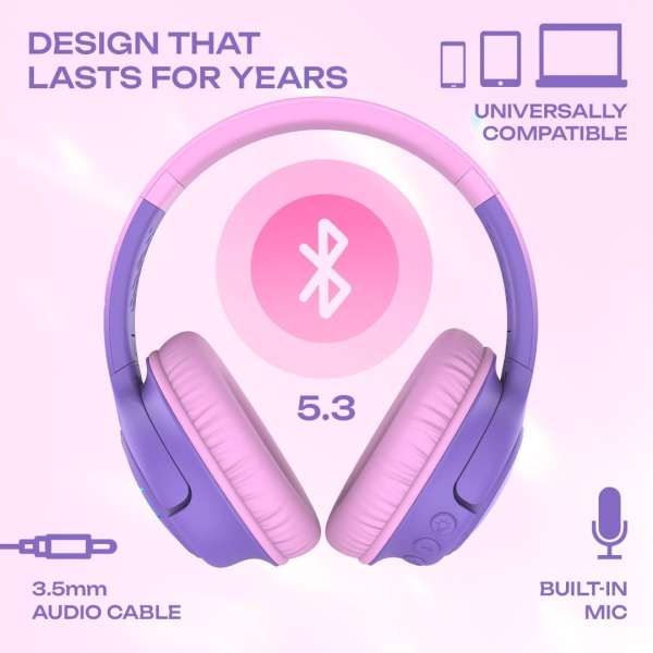 PowerLocus Bobo Kids Bluetooth Headset Purple/Pink
