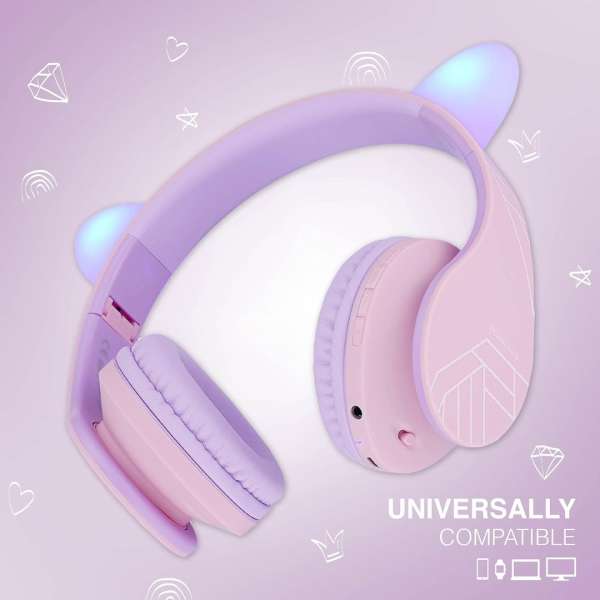 PowerLocus P2Kids Bluetooth Headset Purple/Pink Ears