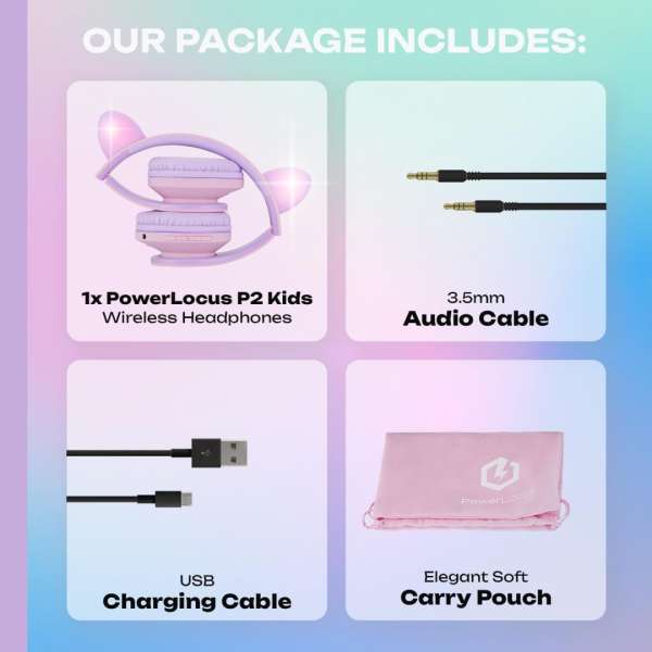 PowerLocus P2Kids Bluetooth Headset Purple/Pink Ears